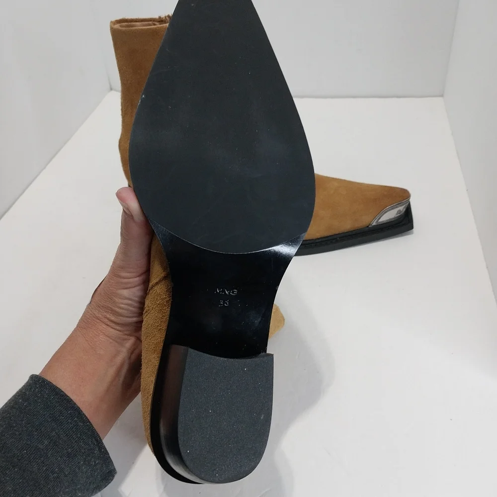 Mango Suede Leather, Distressed, Western Ankle Boots, NWT, Size 38|‎ US 7.5